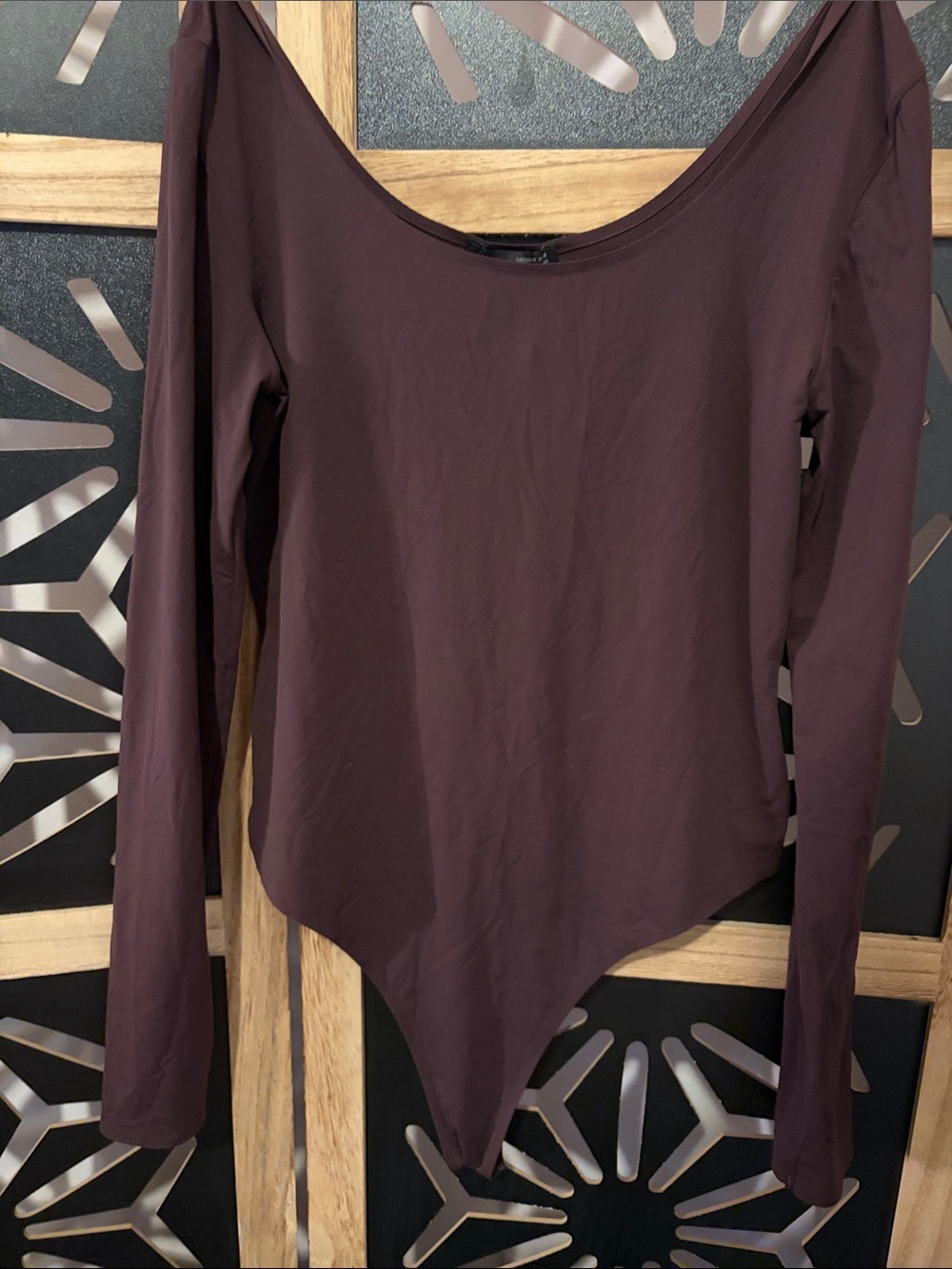 Zara Long Sleeve Scoop Neck Bodysuit in Plum